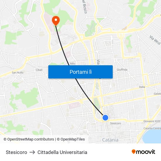 Stesicoro to Cittadella Universitaria map