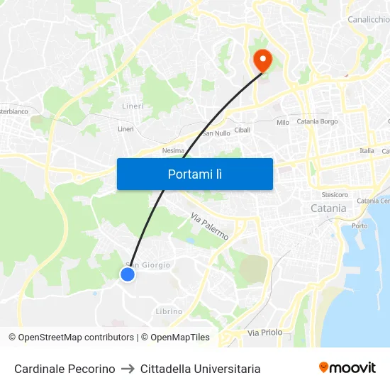 Cardinale Pecorino to Cittadella Universitaria map
