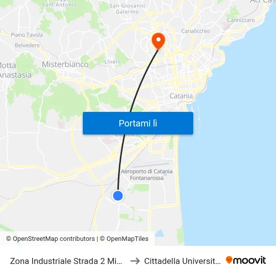 Zona Industriale Strada 2 Mimosa to Cittadella Universitaria map