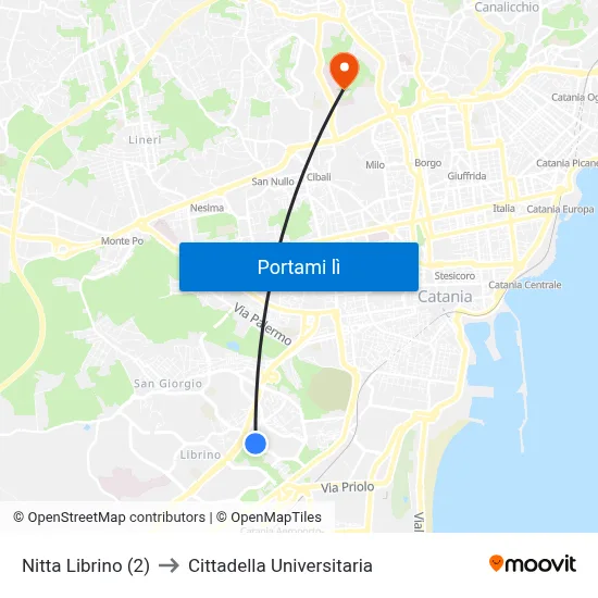 Nitta Librino (2) to Cittadella Universitaria map