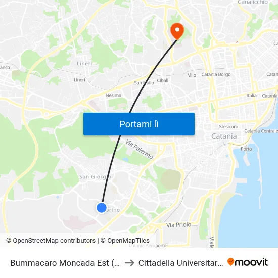 Bummacaro Moncada Est (2) to Cittadella Universitaria map