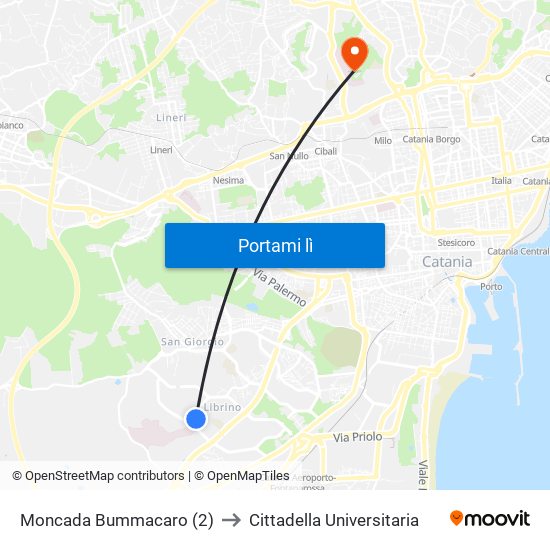 Moncada Bummacaro (2) to Cittadella Universitaria map