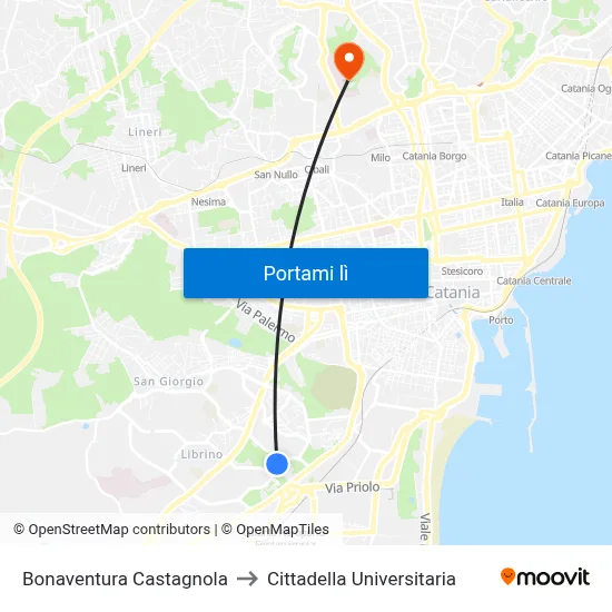 Bonaventura Castagnola to Cittadella Universitaria map