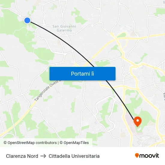 Clarenza Nord to Cittadella Universitaria map