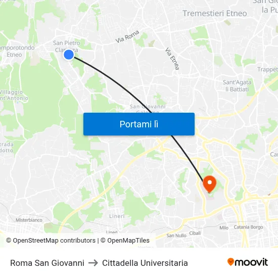 Roma San Giovanni to Cittadella Universitaria map