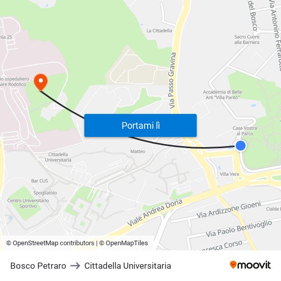 Bosco Petraro to Cittadella Universitaria map