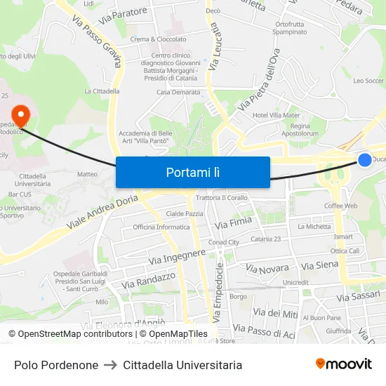 Polo Pordenone to Cittadella Universitaria map