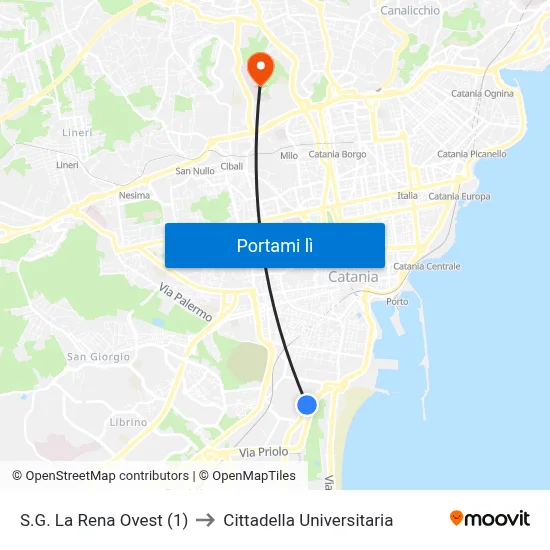 S.G. La Rena Ovest (1) to Cittadella Universitaria map
