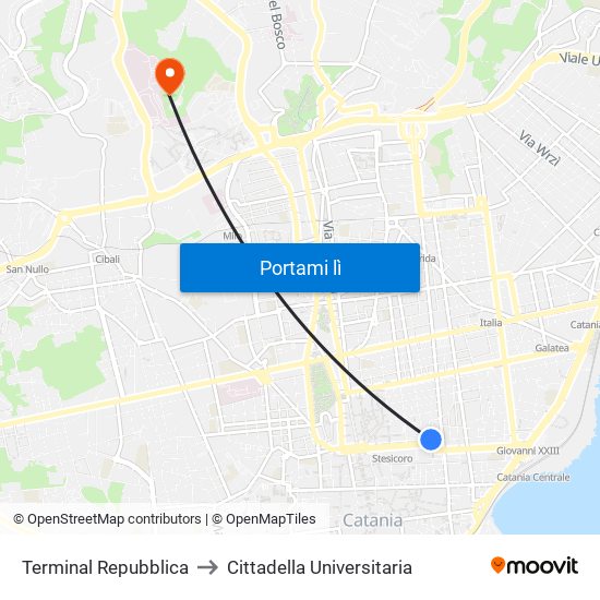 Terminal Repubblica to Cittadella Universitaria map