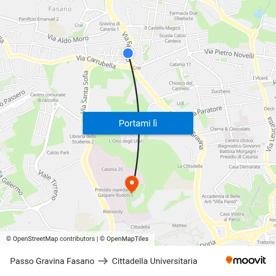 Passo Gravina Fasano to Cittadella Universitaria map