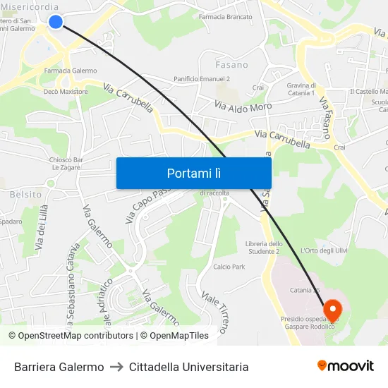 Barriera Galermo to Cittadella Universitaria map