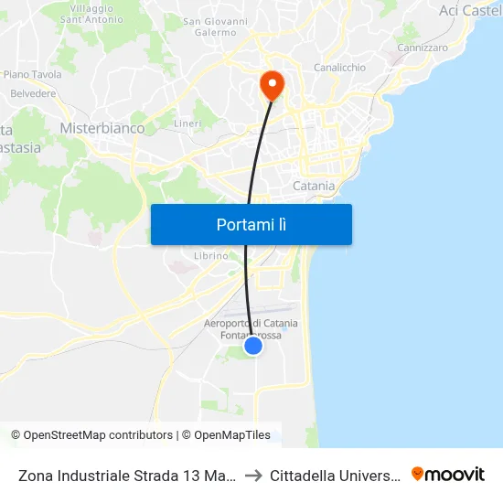 Zona Industriale Strada 13 Maristaeli to Cittadella Universitaria map