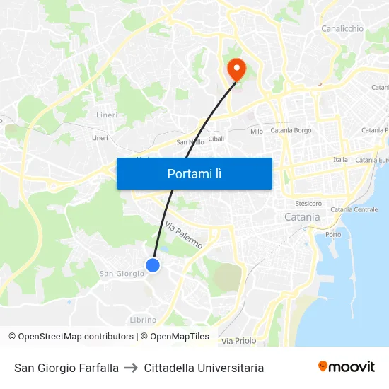 San Giorgio Farfalla to Cittadella Universitaria map