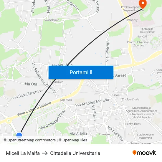 Miceli La Malfa to Cittadella Universitaria map