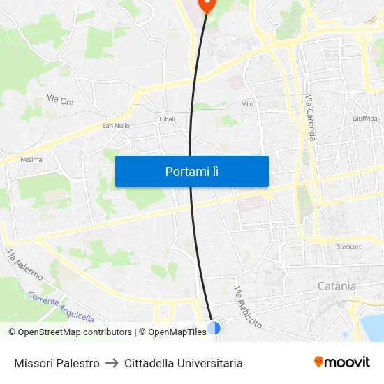 Missori Palestro to Cittadella Universitaria map