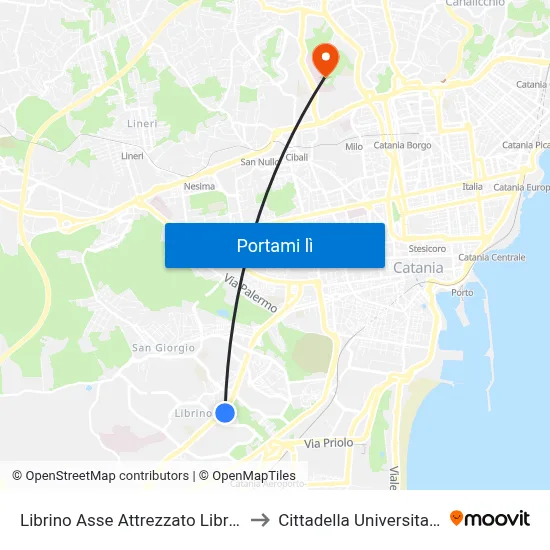 Librino Asse Attrezzato Librino to Cittadella Universitaria map