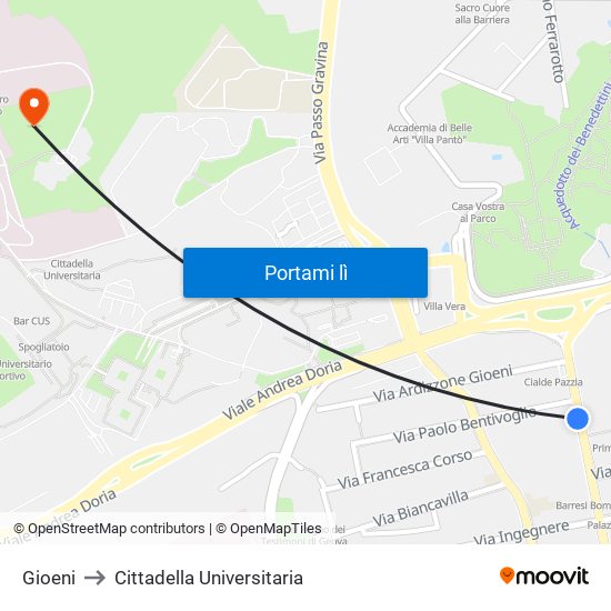 Gioeni to Cittadella Universitaria map