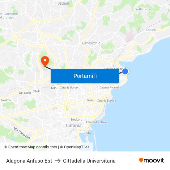 Alagona Anfuso Est to Cittadella Universitaria map
