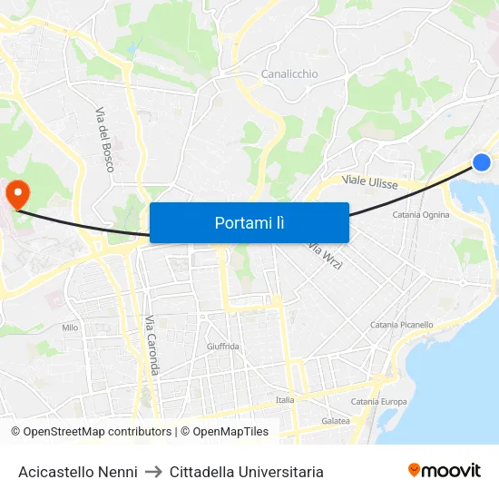 Acicastello Nenni to Cittadella Universitaria map