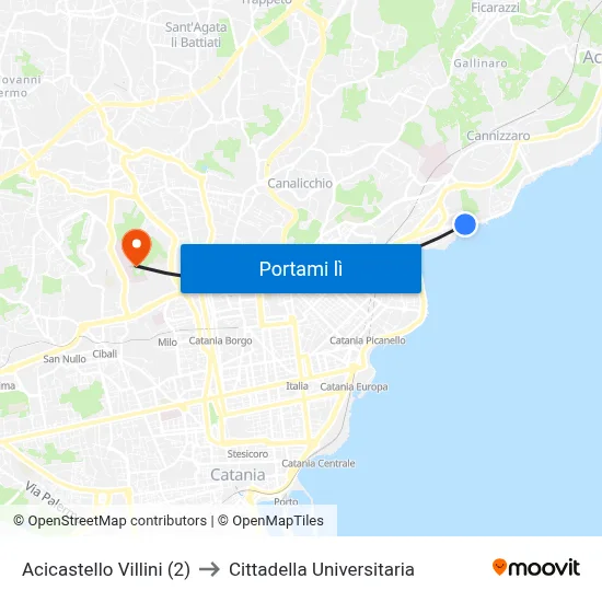 Acicastello Villini (2) to Cittadella Universitaria map