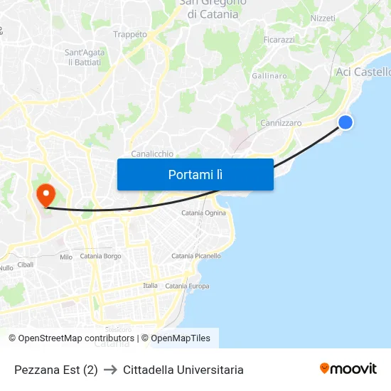 Pezzana Est (2) to Cittadella Universitaria map