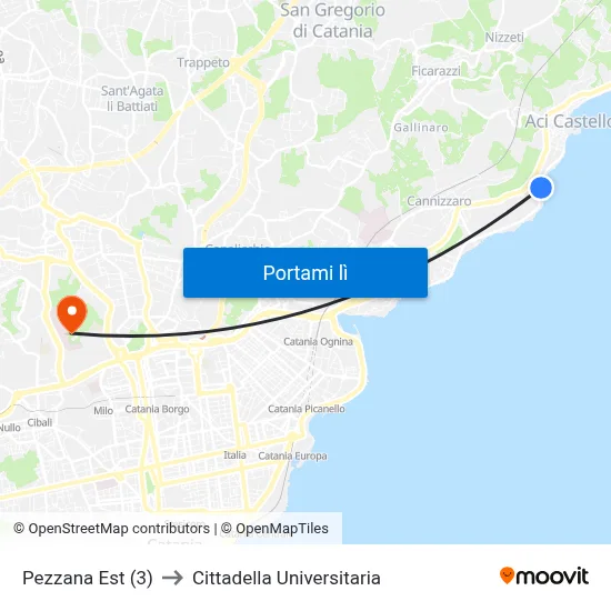 Pezzana Est (3) to Cittadella Universitaria map