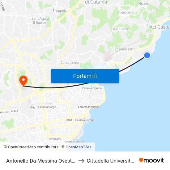 Antonello Da Messina Ovest (1) to Cittadella Universitaria map