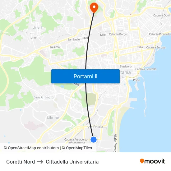 Goretti Nord to Cittadella Universitaria map