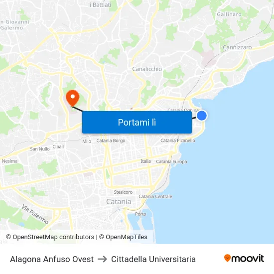 Alagona Anfuso Ovest to Cittadella Universitaria map