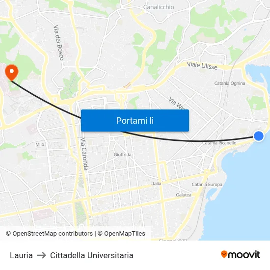 Lauria to Cittadella Universitaria map