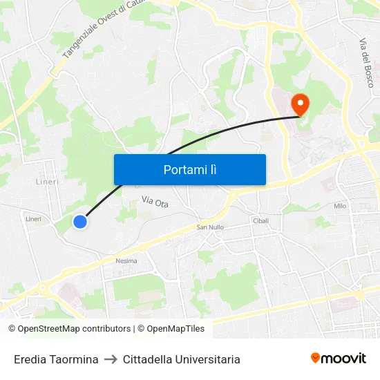 Eredia Taormina to Cittadella Universitaria map