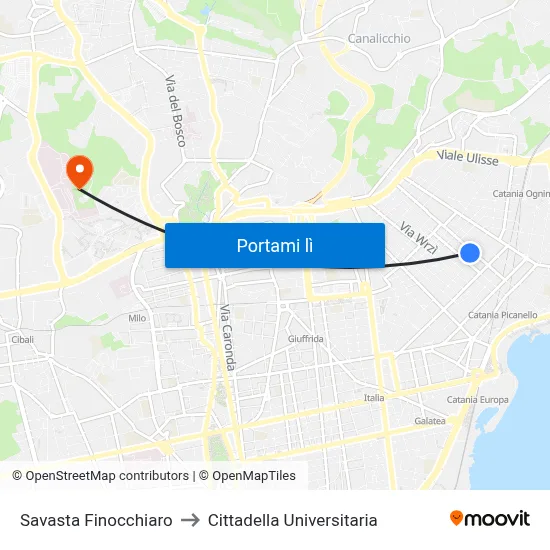 Savasta Finocchiaro to Cittadella Universitaria map