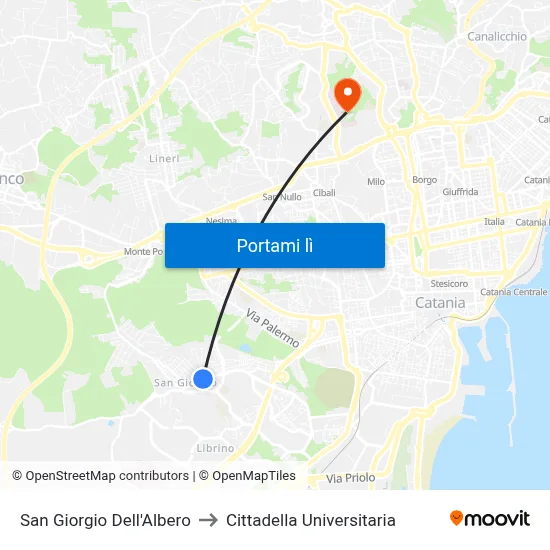 San Giorgio Dell'Albero to Cittadella Universitaria map