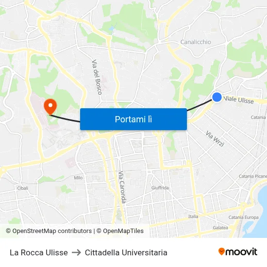 La Rocca Ulisse to Cittadella Universitaria map