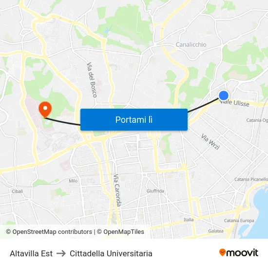 Altavilla Est to Cittadella Universitaria map