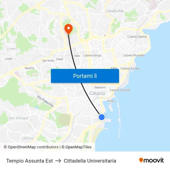 Tempio Assunta Est to Cittadella Universitaria map