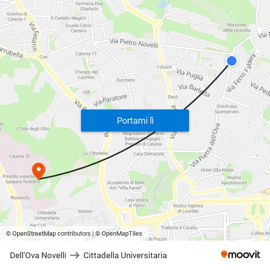 Dell'Ova Novelli to Cittadella Universitaria map