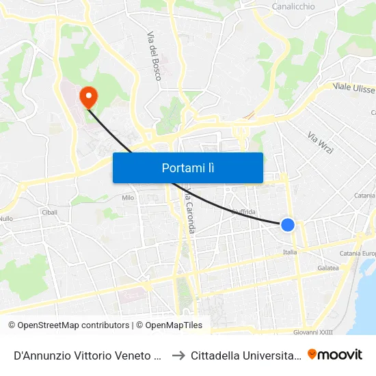 D'Annunzio Vittorio Veneto Sud to Cittadella Universitaria map
