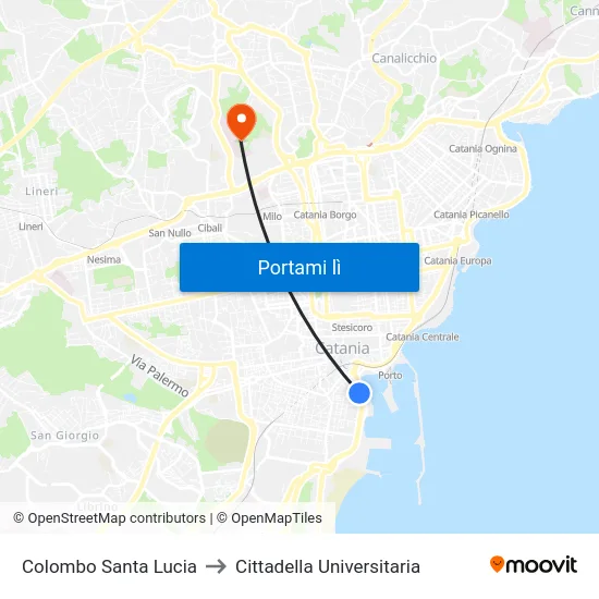 Colombo Santa Lucia to Cittadella Universitaria map