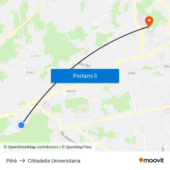 Pitrè to Cittadella Universitaria map