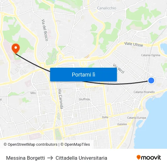 Messina Borgetti to Cittadella Universitaria map