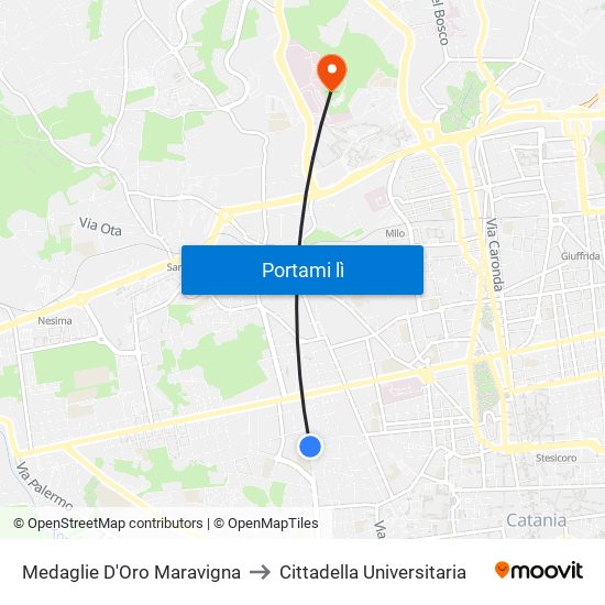 Medaglie D'Oro Maravigna to Cittadella Universitaria map