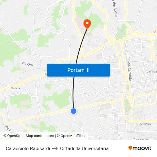 Caracciolo Rapisardi to Cittadella Universitaria map