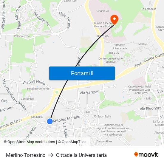 Merlino Torresino to Cittadella Universitaria map