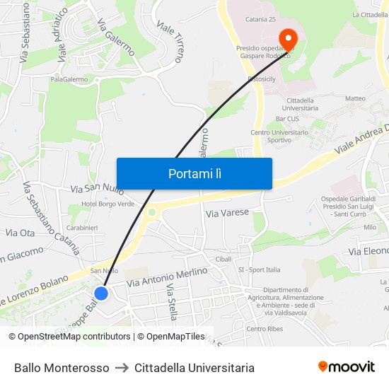 Ballo Monterosso to Cittadella Universitaria map