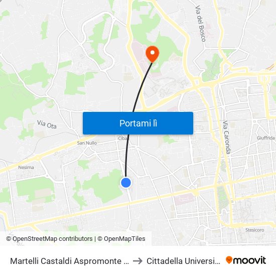 Martelli Castaldi Aspromonte Ovest to Cittadella Universitaria map