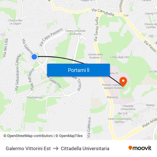 Galermo Vittorini Est to Cittadella Universitaria map