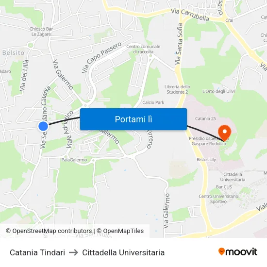 Catania Tindari to Cittadella Universitaria map