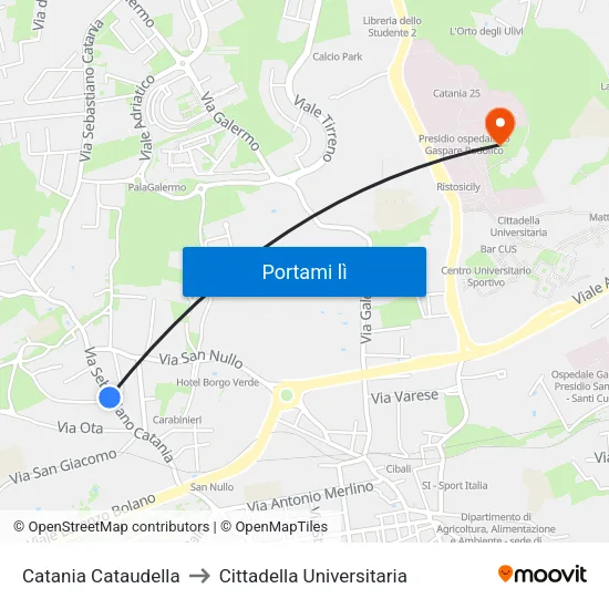 Catania Cataudella to Cittadella Universitaria map