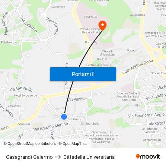 Casagrandi Galermo to Cittadella Universitaria map